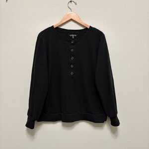 LOFT Fine Ribbed Long Sleeves Henley Top - Black, XL